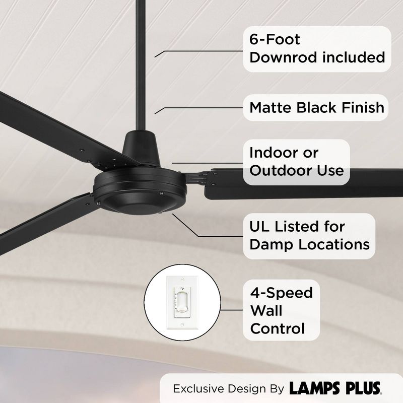72" Casa Vieja Modern Contemporary Large 3 Blade Outdoor Ceiling Fan Matte Black Damp Rated for Patio Exterior House Porch Gazebo, 3 of 9