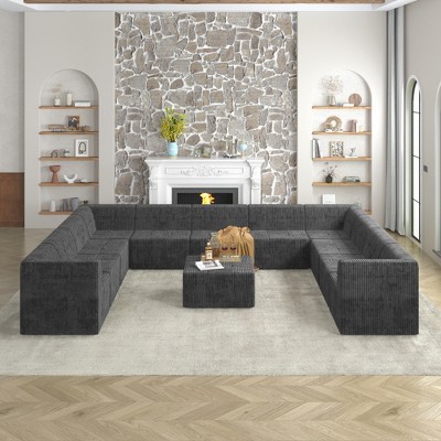 163.39" Modern Minimalist Corduroy U-Shape Modular Sectional Sofa, No Assembly Needed, 12-piece Free Combination Sofa