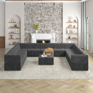 163.39" Modern Minimalist Corduroy U-Shape Modular Sectional Sofa, No Assembly Needed, 12-piece Free Combination Sofa - 1 of 4