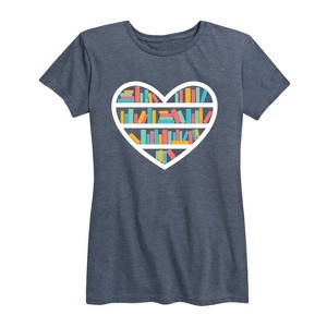 Women's - Instant Message - Heart Book Shelf Short Sleeve Graphic T-Shirt - 1 of 4