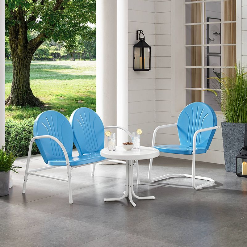 Griffith 3pc Outdoor Conversation Set with Loveseat, Arm Chair &#38; Accent Table - Sky Blue - Crosley, 3 of 10
