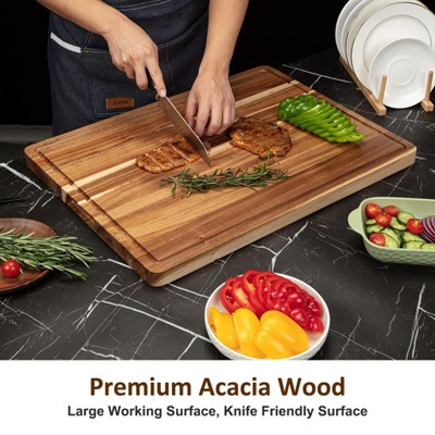 3 pcs Extra Large 24x18 Acacia Wood Cutting Board with Deep Juice Groove and Handle, Durable Butcher Block for Turkey, Meat, Vegetables, and Cheese