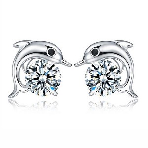 Dolphin Small Cubic Zirconia Stud Earrings for Women Girls Ginger Lyne Collection - 1 of 4