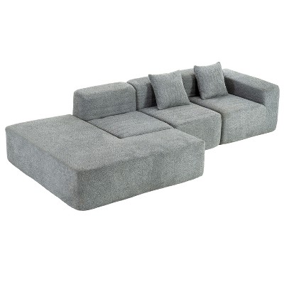 NicBex Modular 116.5" Sectional Sofa Boucle Sleeper Couch Set with 2 Pillows for Living Room