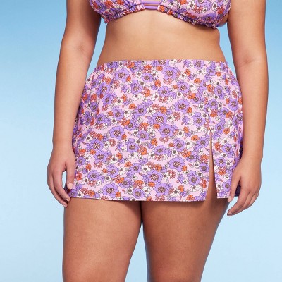 Women's Side-slit Skirt Swimsuit Cover Up - Wild Fable™ Purple Floral Print  : Target