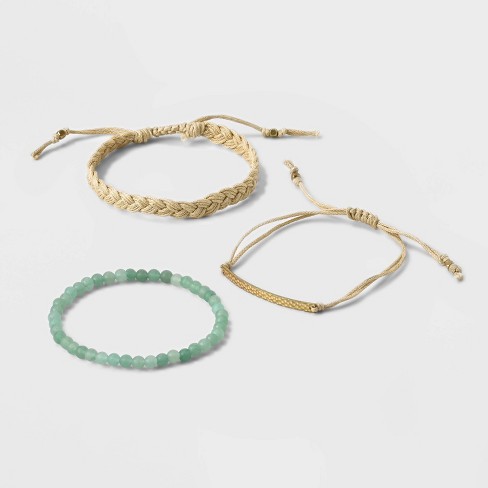 Semi-Precious Jade Bracelet Set 3pc - Universal Thread™ Green