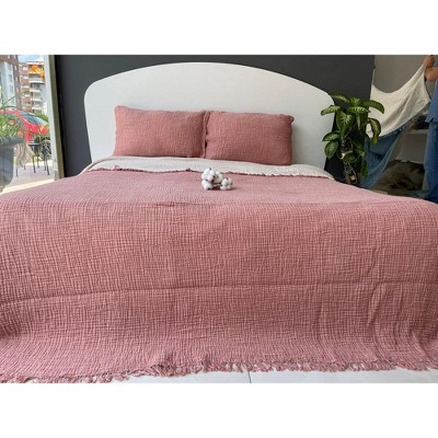 Sussex Home Muslin Blanket 4 Layers, Soft Bedspread, 100% Turkish Cotton Muslin Bed Cover, Reversible Coverlet, Brick, 91x95, Queen Size — фото 2