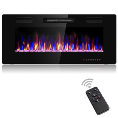 Tangkula 30"/36"/42"/50"/60" Recessed Electric Fireplace 750W/1500W heater in Wall Remote Control w/Timer Available Flame