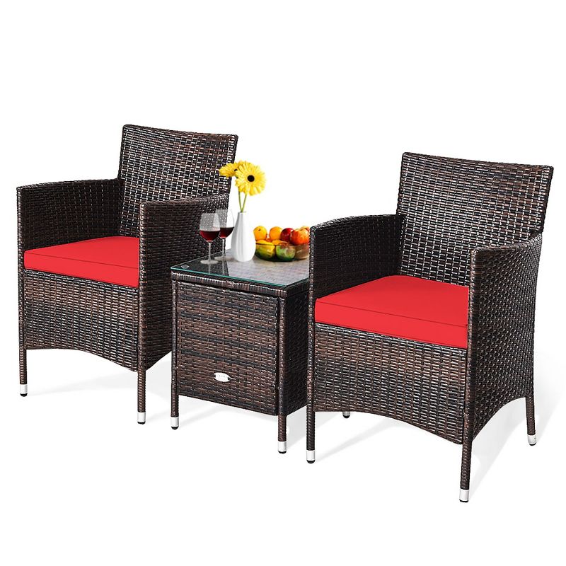 Costway Outdoor 3 PCS PE Rattan Wicker Furniture Sets Chairs  Coffee Table Garden, 3 of 15