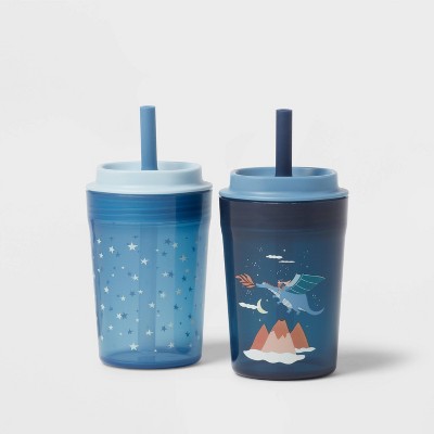 Kids&#39; 14oz 2pk Dragon Single Wall Recycled Straw Tumblers Blue - Pillowfort&#8482;