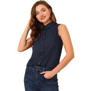 Allegra K Women's Single Breasted Casual Office Sleeveless Shirt - 1 of 4