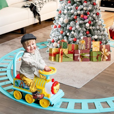 Blue 6V Electric Kids Ride-On Train with Track and Wheels