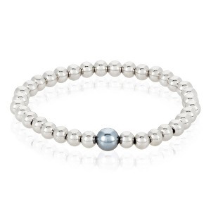ELYA Women's Gray Crystal Pearl and Steel Bead Stretch Bracelet (6mm Wide) - 1 of 4