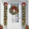 24 Inch Pre-Lit Christmas Wreath with Bell, Bow, Red Berries & Pine Cones - Red & Green Holiday Decoration - 3 of 4