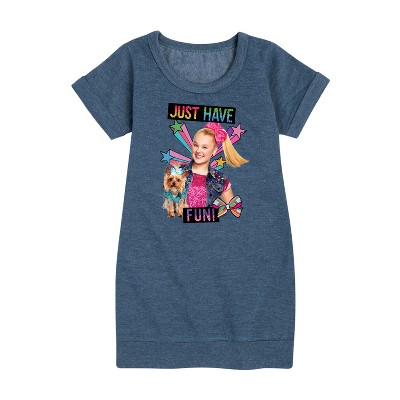 JoJo Siwa Just Have Fun! Graphic Short Sleeve Fleece Dress - Heather Navy - Medium