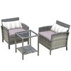 Outsunny 3 Piece Patio Furniture Set w/ Cushions, PE Rattan Wicker Outdoor Table And Chairs Conversation Set w/ 2-Tier Glass Top Coffee Table - 4 of 4