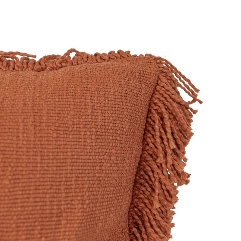 18x18 Inch Hand Woven Rust Yarn Fringe Pillow Cotton With Polyester Fill by Foreside Home & Garden, 6 of 8