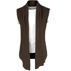 Lars Amadeus Men's Casual Open Front Sleeveless Irregular Hem Cardigan Vest - 1 of 4