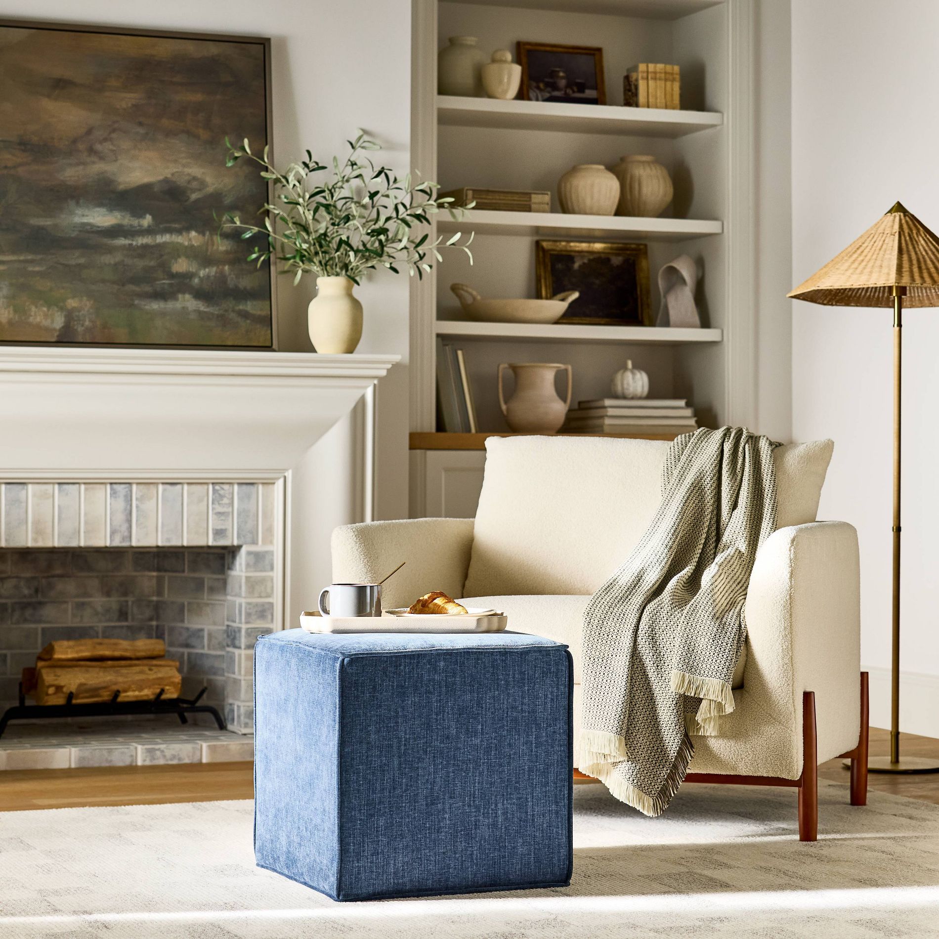 Lynwood Square Upholstered Cube Ottoman Blue - Threshold™ with Studio McGee, Fully Assembled