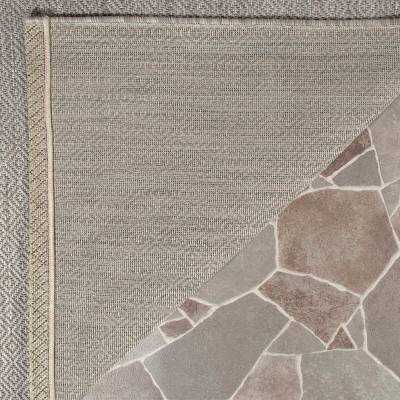 Beige and Gray Geometric Low Pile Indoor/Outdoor Area Rug