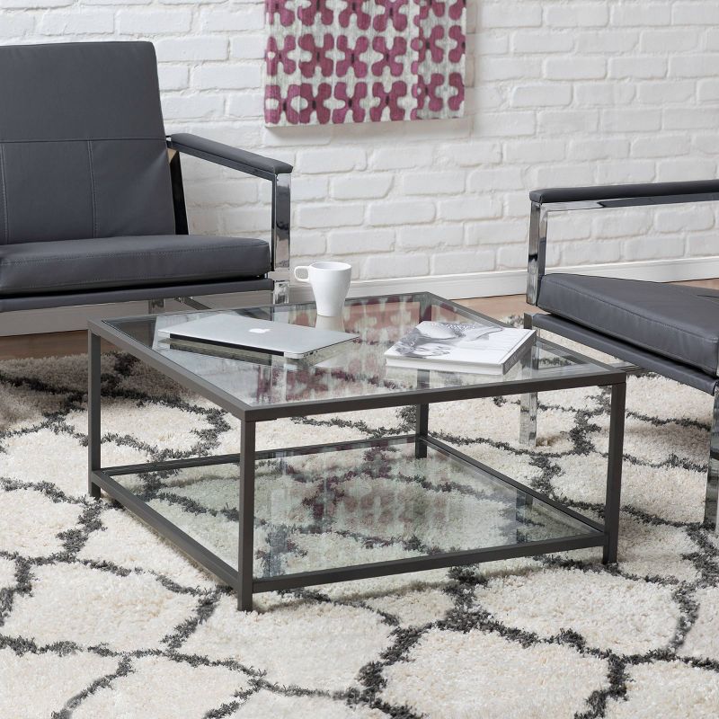 30&#34; Camber Modern Square Coffee Table with Clear Glass Pewter - Studio Designs Home, 3 of 11
