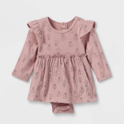 Grayson Collective Baby Girls' Floral Woven Skirted Bodysuit - Rose Pink 6-9M