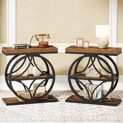 Tribesigns Side Table for Living Room, Industrial End Table with 3-Tier Storage, Wooden Bedside Nightstand with Metal Frame, Brown