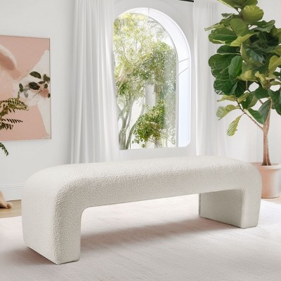 Modern Living Room Bench,Beige Boucle Waterfall Bench,End Of Bed Bench,Benches Ottomans-Cuddlewood