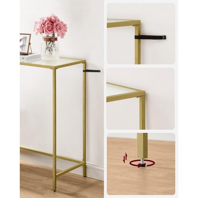 Gold Metal Frame Console Table with Tempered Glass Top