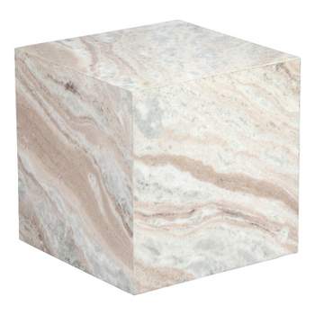 TOV Furniture Keira 15" Square Marble Side Table in Cream Finish