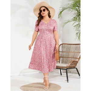 Coolmee Womens Summer Plus Size Maxi Dress Front Twist Short Sleeve Casual V Neck A Line Flowy Loose Long Dress - 1 of 4