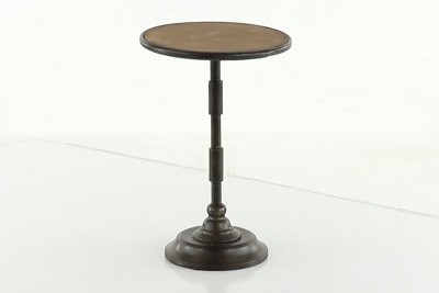 Industrial Black Metal and Brown Wood Round Accent Table