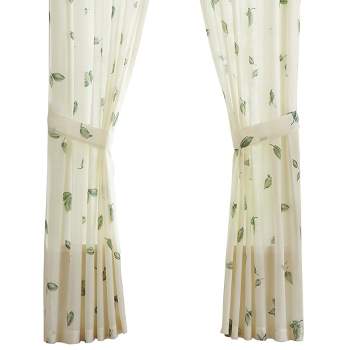 Collections Etc Magnolia Garden Floral Leaf Rod Pocket Window Curtains - Country Cottage Chic Design
