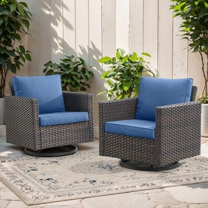 POCASSY Square Armrest Outdoor Swivel Rocker Patio Chairs Set of 2, Brown Wicker Furniture Swivel Patio Chairs for Porch, Poolside, Deck - 1 of 4