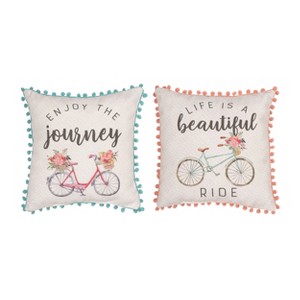 Transpac Fabric Bicycle Pillow w/Pom Poms Set of 2 Spring Home Decorations - 1 of 1