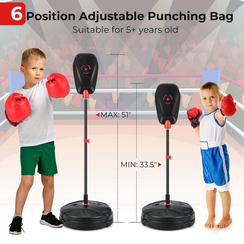 Costway Kids Punching Bag with Stand Height Adjustable Boxing Equipment with Gloves, 4 of 10