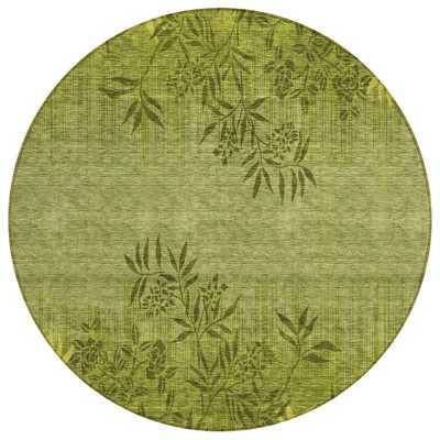 Olive Green And Fern Green Floral Washable Indoor Outdoor Area Rug