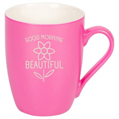 Elanze Designs Good Morning Beautiful 10 Ounce Ceramic Laser-Etched Engraved Drinkware Mug, Metallic Princess Pink