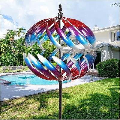 Cyan Oasis Yard Garden Wind Spinners - Large Outdoor Wind Spinners with Metal Stake Multi (19" W x 84" H)