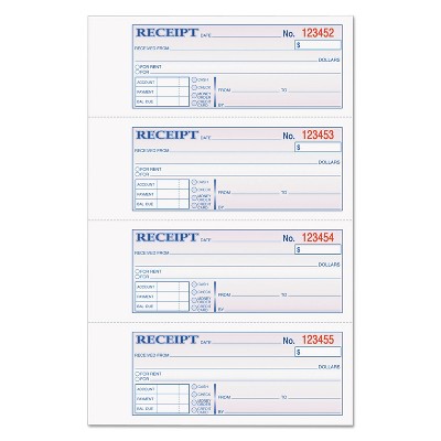 TOPS Money/Rent Receipt Books 2-3/4 x 7 1/8 Three-Part Carbonless 100 Sets/Book 46808