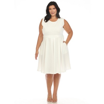 White Mark Plus Size Solid Fit and Flare Dress