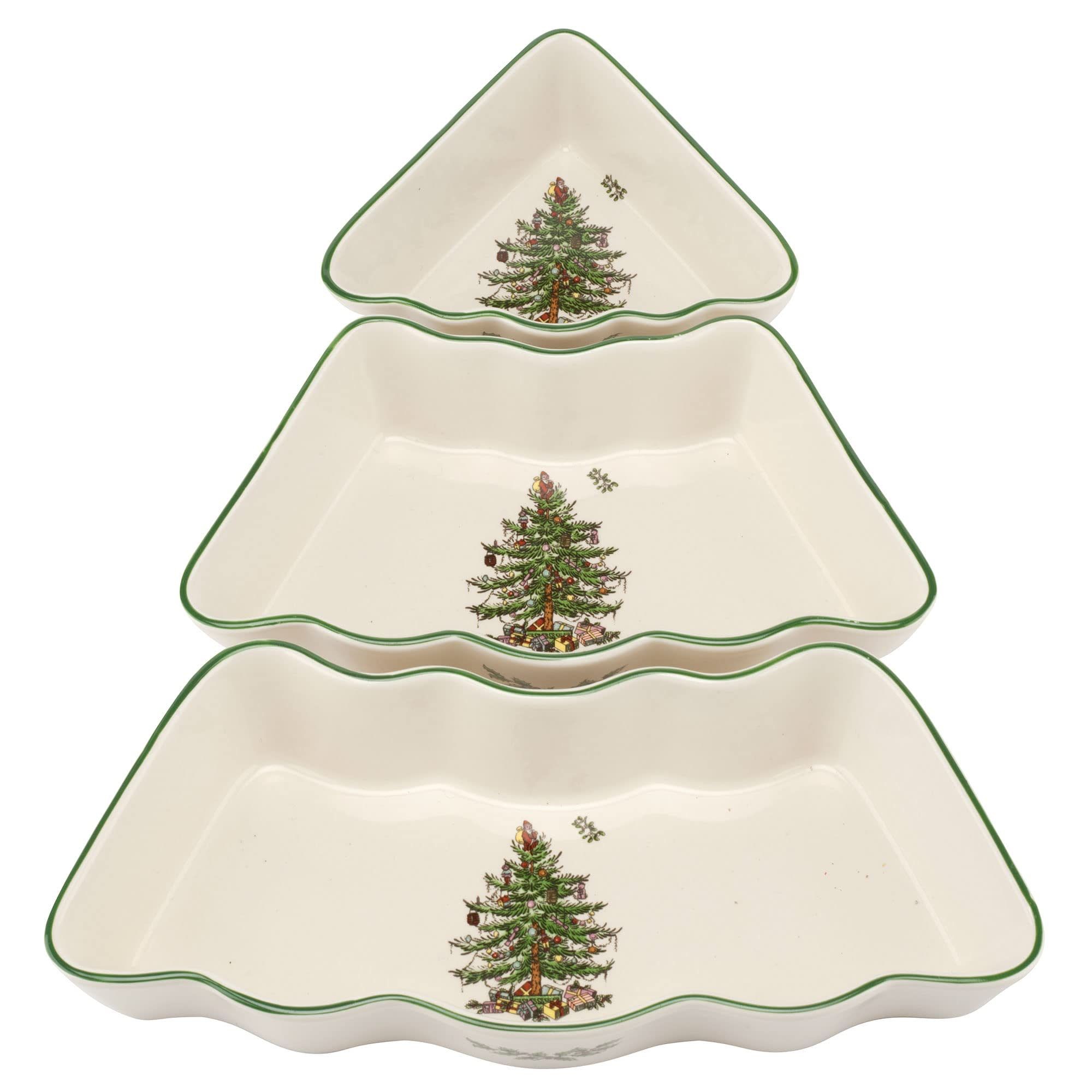 Spode Christmas Tree Dip Bowl Set - 3-Piece Ceramic Christmas Dipping Bowls - Festive Salsa Bowls - Holiday Dinnerware & Seasonal Tableware