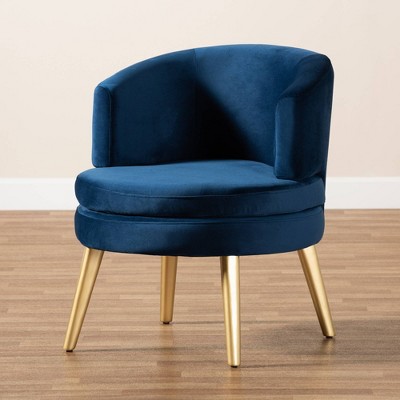 Baptiste Navy Blue Velvet Upholstered Wood Accent Chair