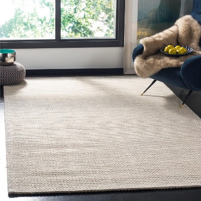 Ivory and Silver Handwoven Wool Square Area Rug