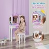 JOYMOR Kids Vanity Set, Wooden Princess Makeup Table with Stool, Tri-Folding Mirror, Large Drawer and Solid Wooden Legs, Purple - 4 of 4