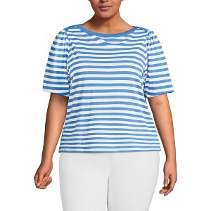 Lands' End Women's Elbow Sleeve Supima Cotton Boatneck T-Shirt - 1 of 3