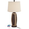 John Timberland Parker Rustic Farmhouse Table Lamps 28 1/2" Tall Set of 2 Hammered Bronze Wood with USB Charging Port Oatmeal Tapered Drum for Bedroom - 3 of 4