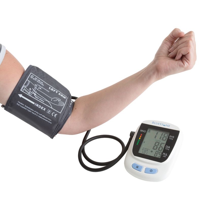 Automatic Upper Arm Blood Pressure Monitor - Pulse Measuring Machine with Digital LCD Screen, Adjustable Cuff, and Storage Case by Bluestone (White), 1 of 7