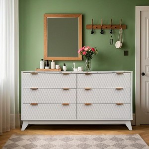 6 Drawer Dresser for Bedroom, 54" Wide Modern Chest of Drawers with Faux Marble Top, Wooden Drawer Organizer, Dresser TV Stand - 1 of 4