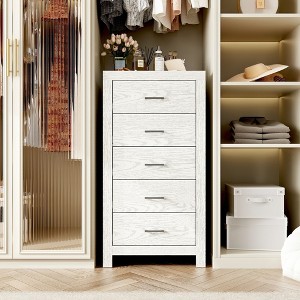 Famapy 5 Drawer Dresser Vertical Dresser Wood Textured Decorative Metal Knobs - 1 of 4